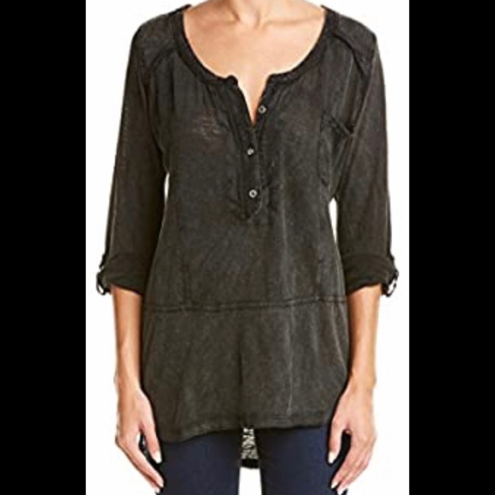 FREE PEOPLE HI-LOW HENLEY GRAY  OVERSIZED XS